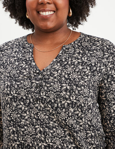 Blouse manches 3/4 retroussables noir femme grande taille