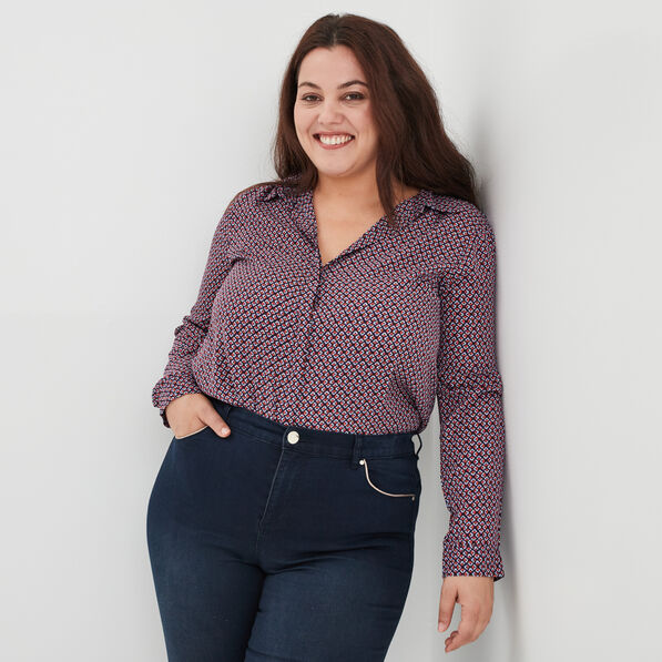Chemise manches longues coupe ajustée rouge femme grande taille