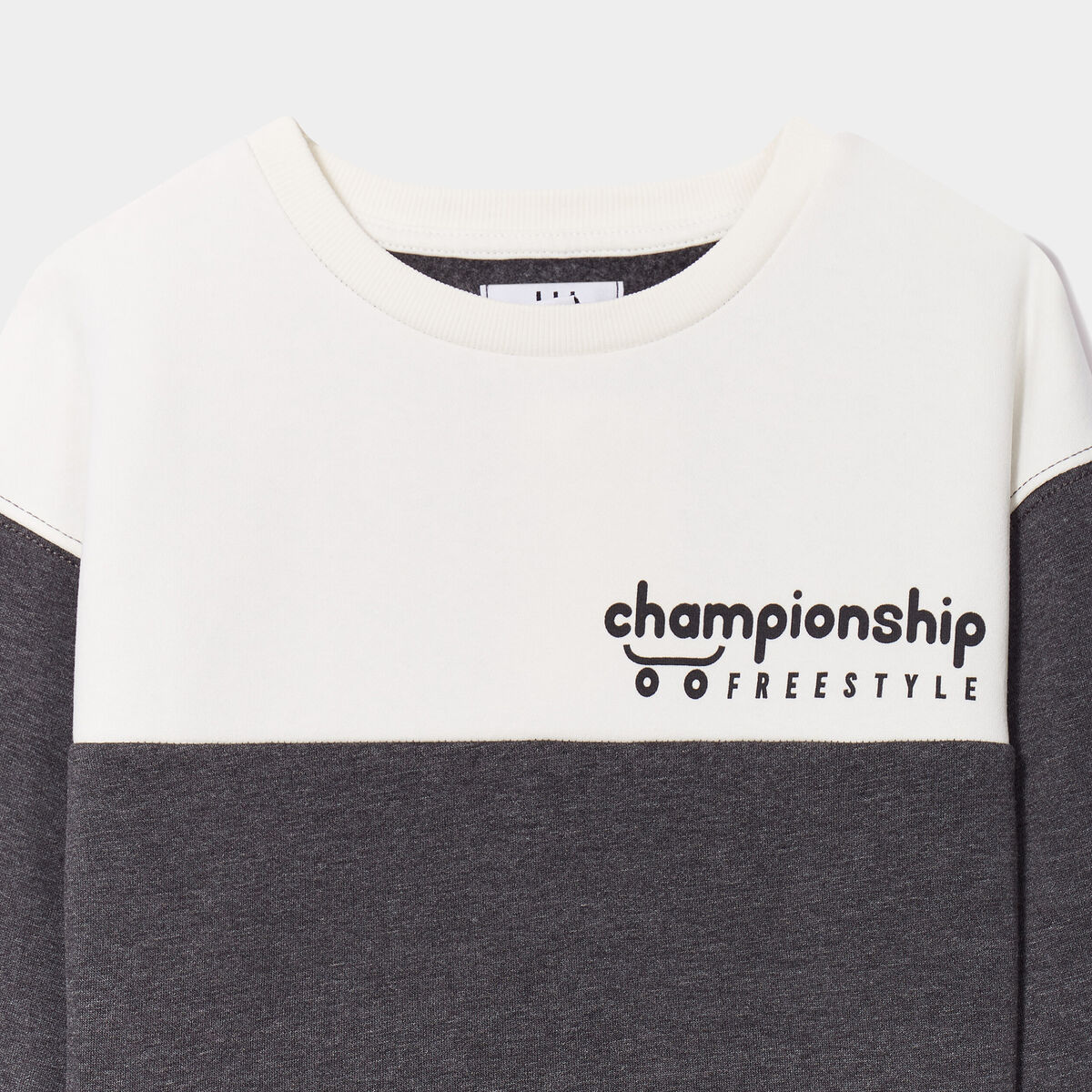 Sweat col rond manches longues coton gris foncé garçon