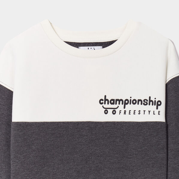 sweat col rond manches longues coton gris fonce garcon Sweat col rond manches longues coton gris foncé garçon
