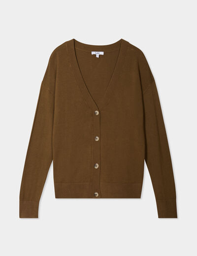 Gilet col en V boutonné taupe femme