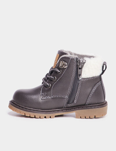 Bottines crantées fourrées zippées gris bébé garçon