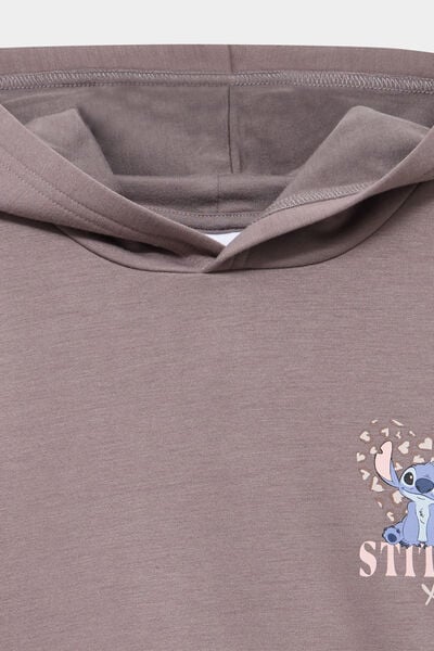 Sweat hoodie &agrave; capuche Stitch marron fille