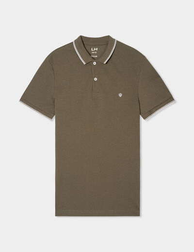 Polo manches courtes bords contrastés vert kaki homme