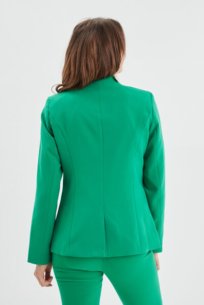 Veste blazer cintrée col en V vert émeraude femme