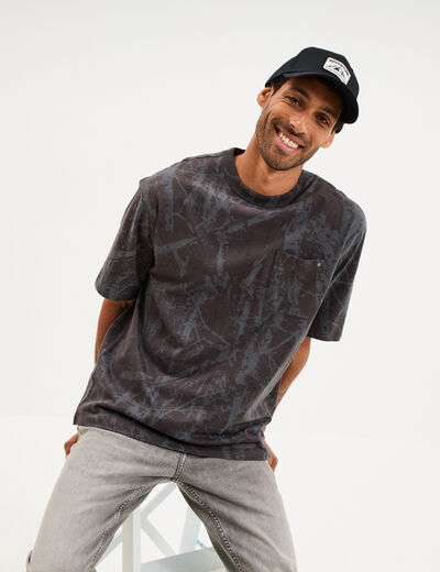 T-shirt col rond manches courtes coton gris fonc&eacute; homme