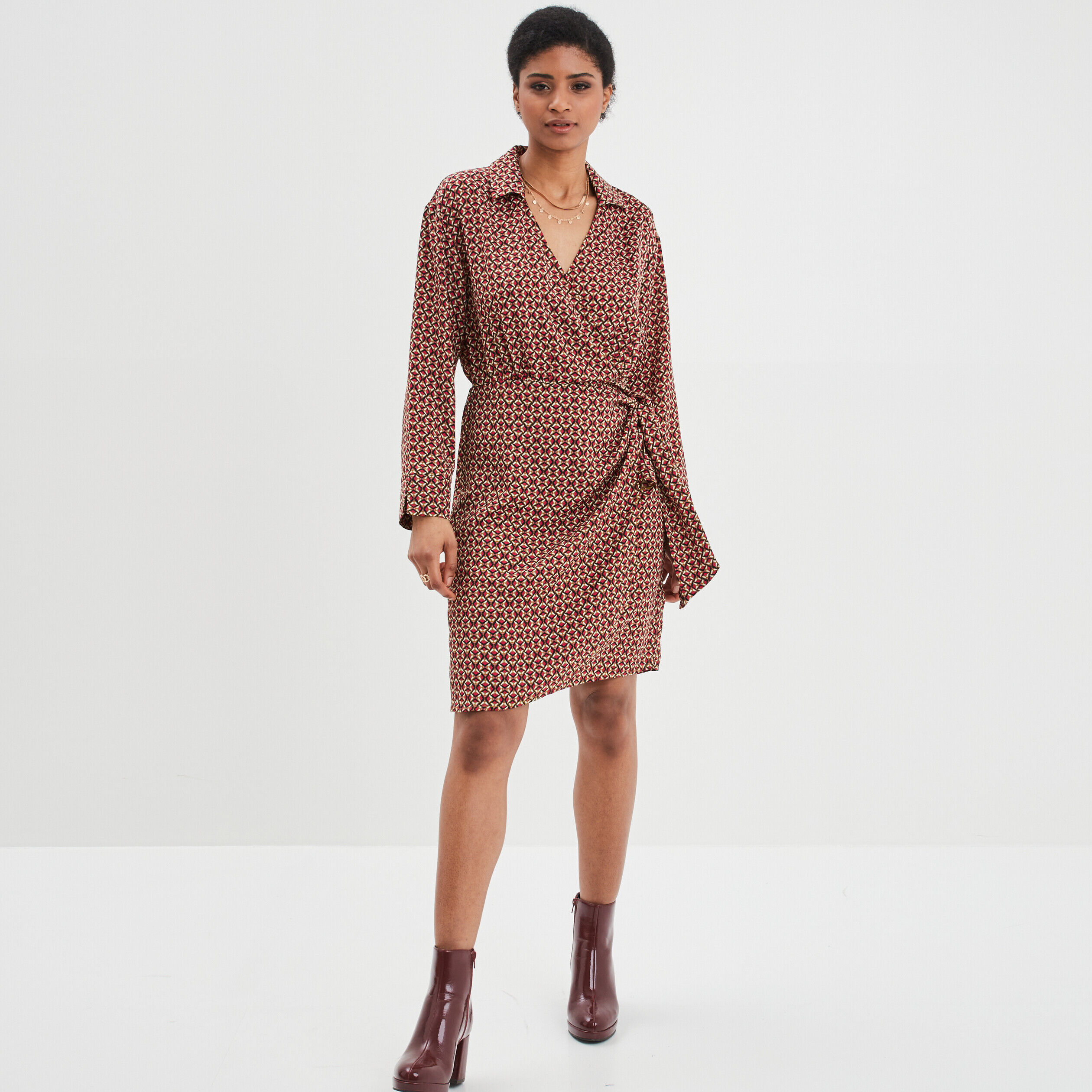 Robe col cache-coeur avec noeud rose fushia femme LH