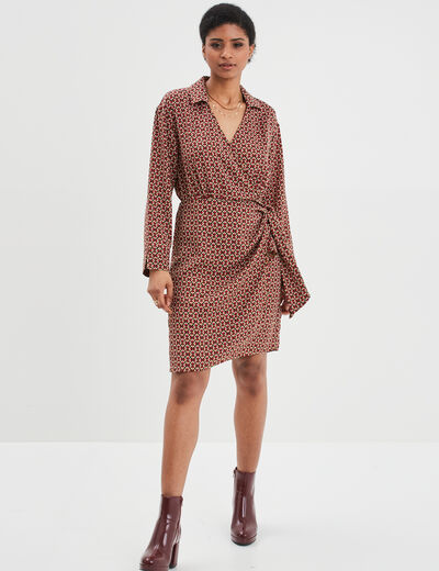 Robe col cache-coeur avec noeud rose fushia femme