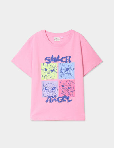 T-shirt manches courtes coton Stitch rose fille