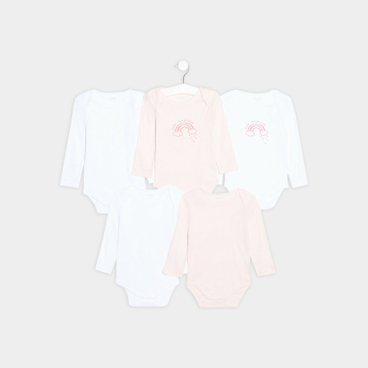 Lot 5 bodies US coton manches longues rose clair bébé fille