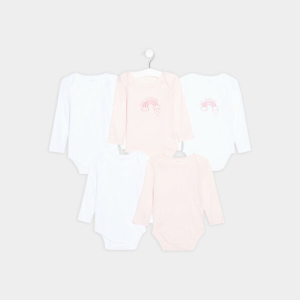 lot 5 bodies us coton manches longues rose clair bebef Lot 5 bodies US coton manches longues rose clair bébé fille