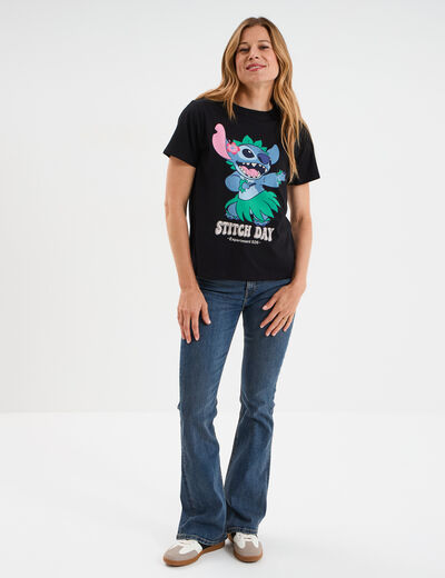 T-shirt manches courtes coton Stitch noir femme