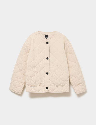 Veste matelass&eacute;e boutonn&eacute;e col rond sable femme