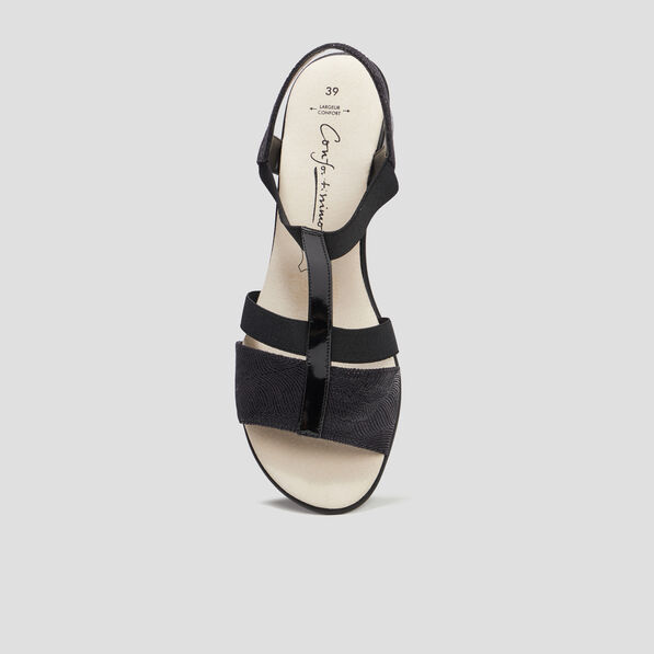 Sandales à talons pied large noir femme
