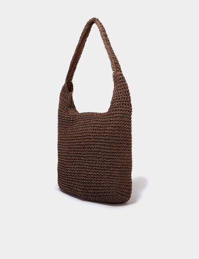 Sac cabas tress&eacute; port&eacute;-&eacute;paule marron fonc&eacute; femme