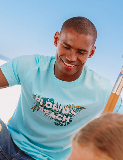 T-shirt &agrave; manches courtes droit coton bleu turquoise homme
