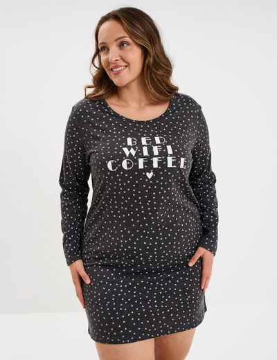 Chemise de nuit manches longues gris fonc&eacute; femme grande taille