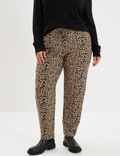 Pantalon fluide coupe carotte élastiqué beige femme grande taille