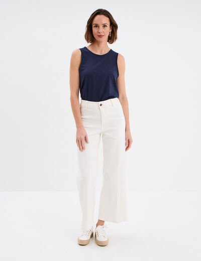 Pantalon flare 7/8ème taille haute coton ecru femme