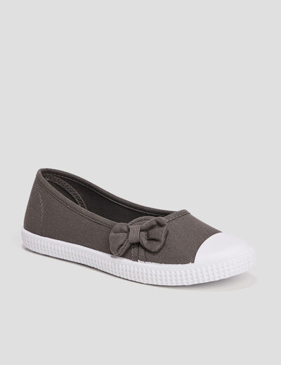 Ballerines en toile avec noeuds taupe femme
