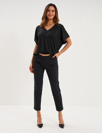 T-shirt fluide &eacute;paules d&eacute;nud&eacute;es col en V noir femme