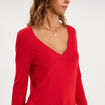 Pull col en V manches longues rouge femme