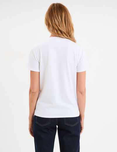 T-shirt manches courtes coton Stitch blanc femme