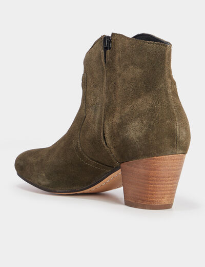 Boots bout pointu à talons en cuir vert kaki femme