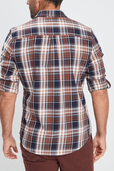 Chemise droite manches longues marron cognac homme