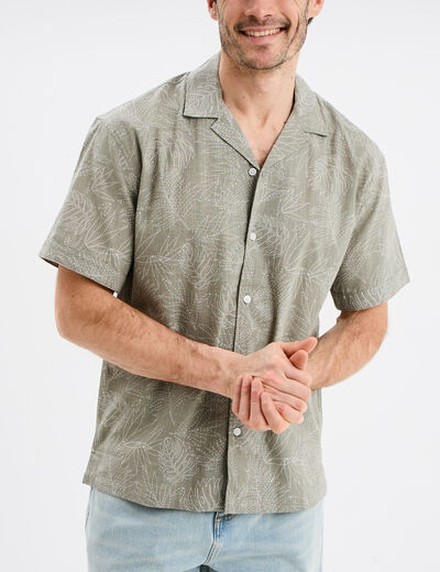 Chemise en coton manches courtes vert kaki homme