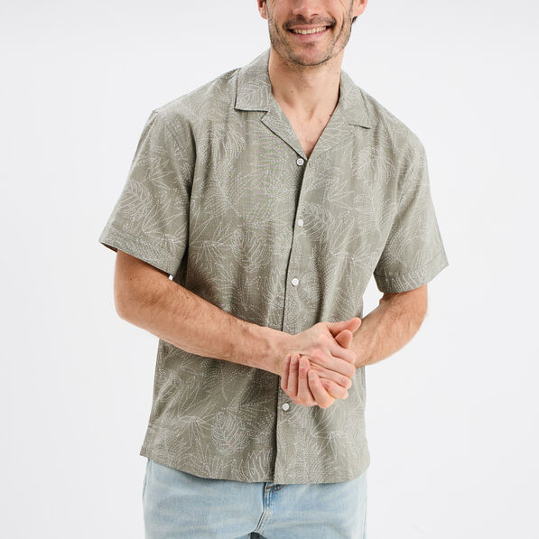 Chemise en coton manches courtes vert kaki homme