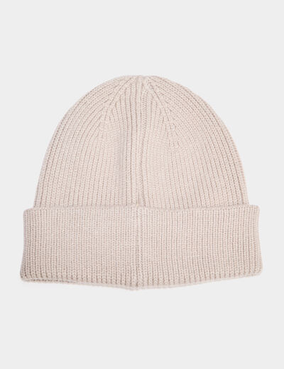 Bonnet tricot&eacute; avec bord &agrave; revers sable femme