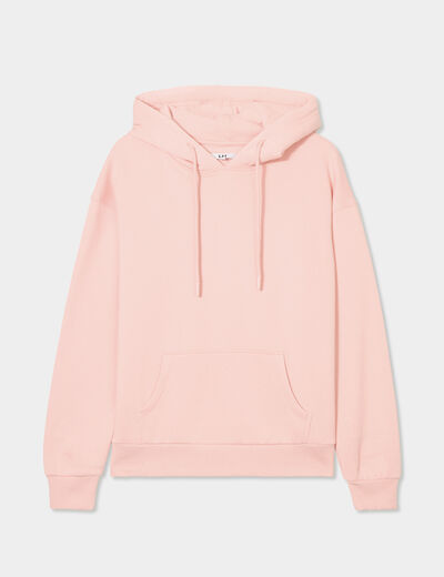 Sweat hoodie molleton &agrave; capuche rose poudr&eacute;e femme