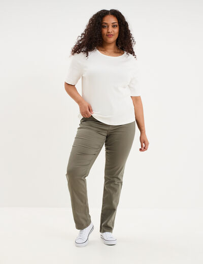 T-shirt ajust&eacute; col rond effet c&ocirc;tel&eacute; blanc femme grande taille