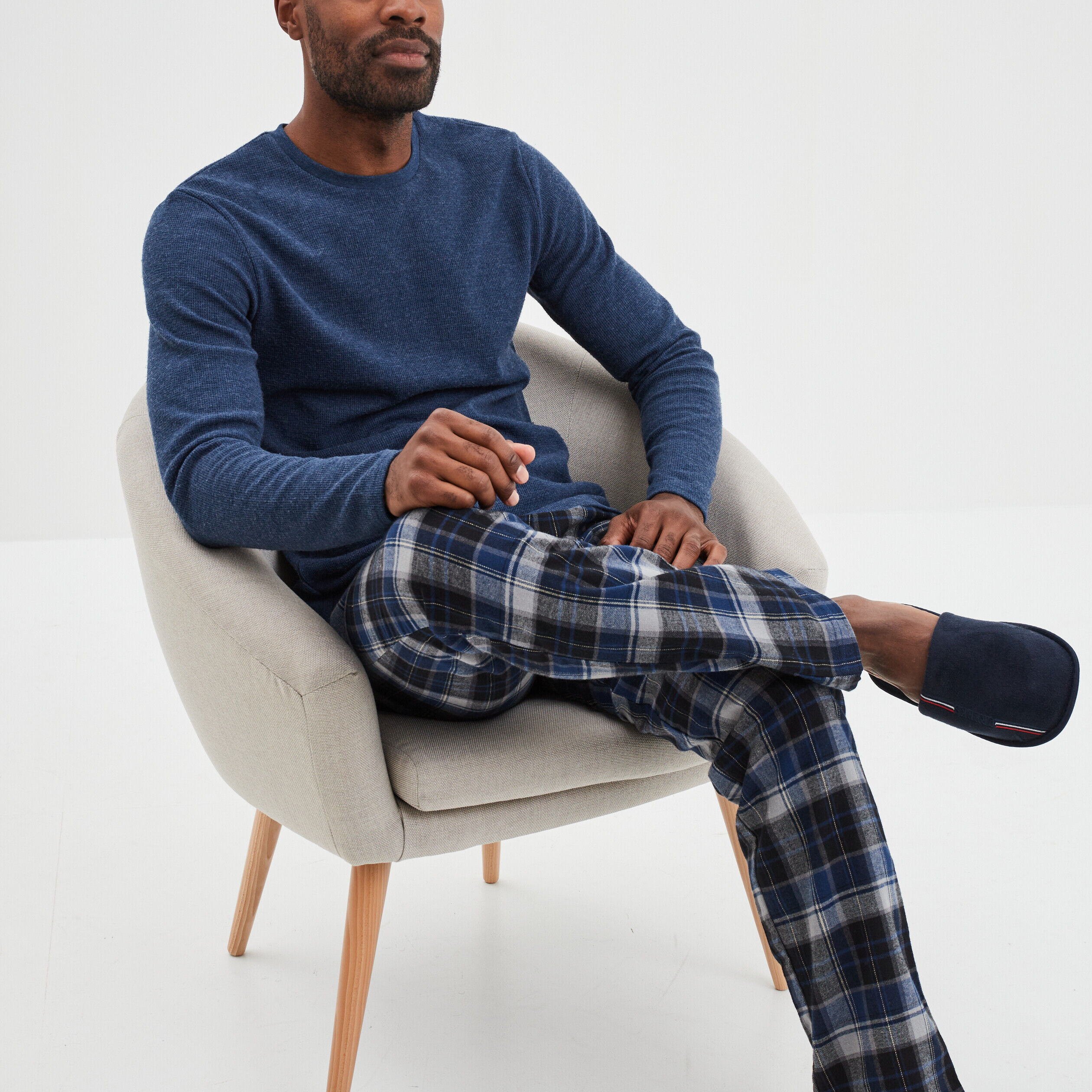 Ensemble pyjama manches longues 2 pieces bleu marine homme La Halle