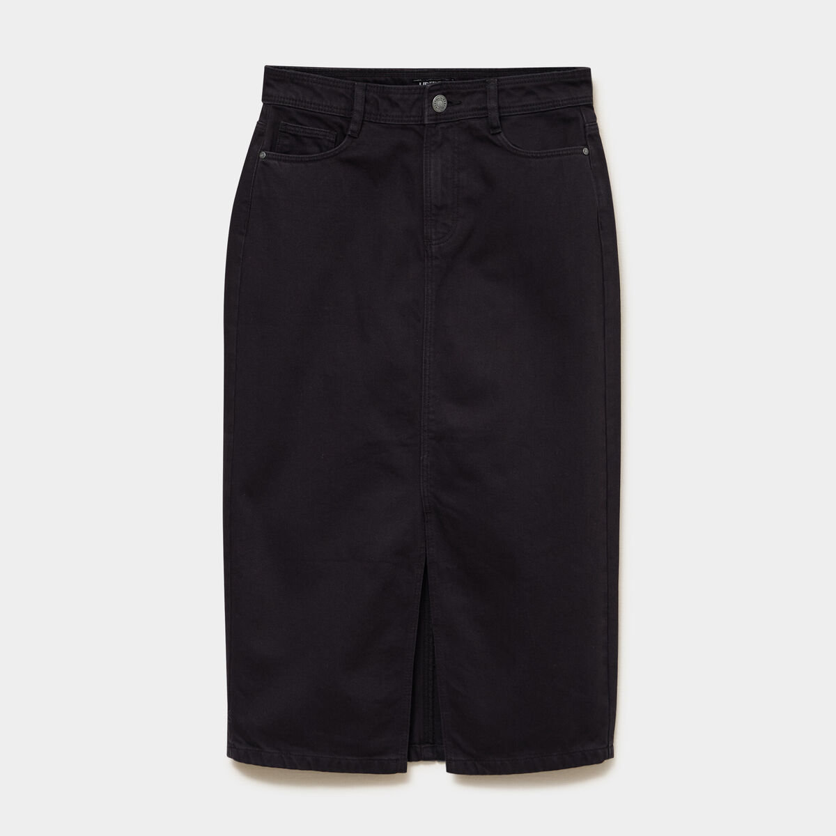 Jupe en jean longue fendue droite denim noir femme