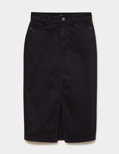 Jupe en jean longue fendue droite denim noir femme