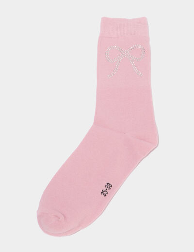 Lot 5 paires chaussettes d&eacute;tails strass rose clair fille