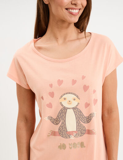 Ensemble pyjama t-shirt et corsaire rose clair femme