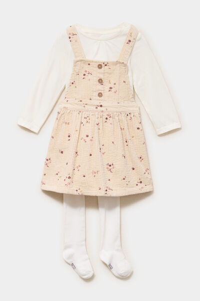 Ensemble 3 pi&egrave;ces avec robe velours ficelle b&eacute;b&eacute; fille