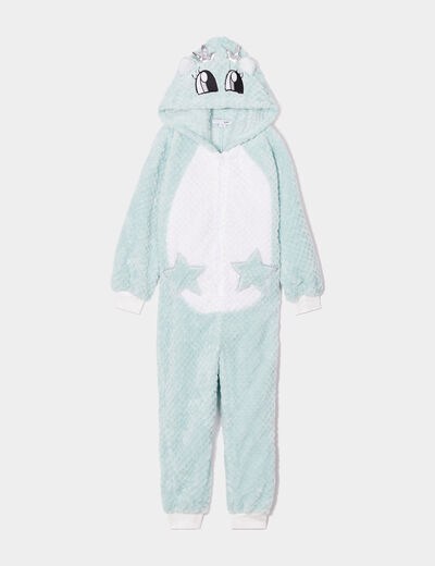 Combinaison pyjama pilou à capuche bleu gris fille