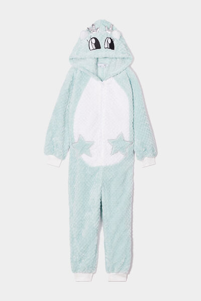Combinaison pyjama pilou à capuche bleu gris fille