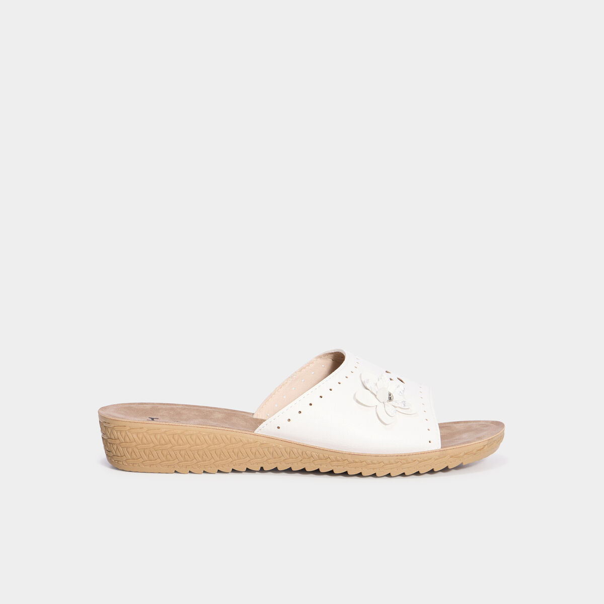 Chaussons mules d&eacute;tails fleurs blanc femme