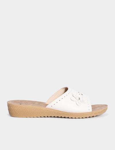 Chaussons mules détails fleurs blanc femme