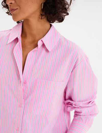 Chemise oversize 1 poche coton rose femme
