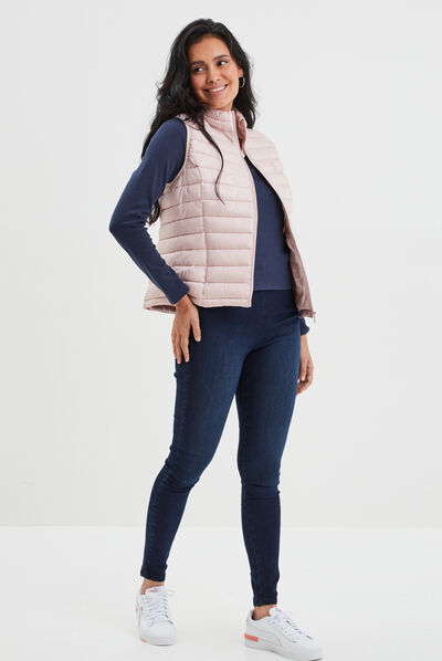 Doudoune légère droite sans manches rose clair femme