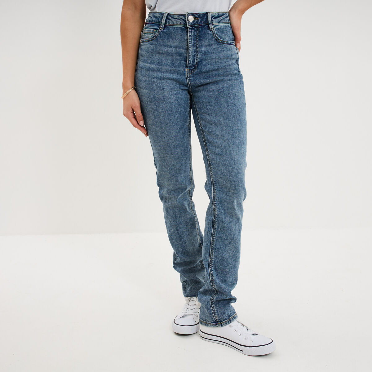 Jeans regular 5 poches coton denim stone femme