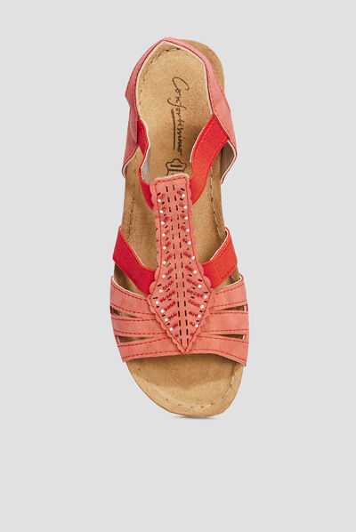Sandales compensées cuir Confortissimo rouge femme