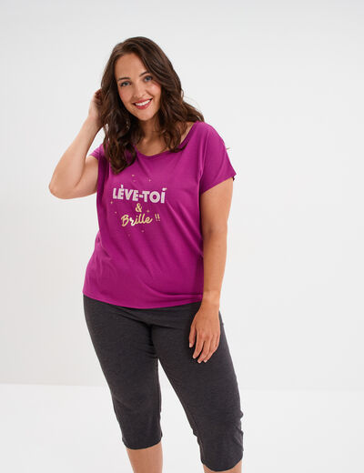 Ensemble pyjama corsaire et t-shirt violet femme grande taille