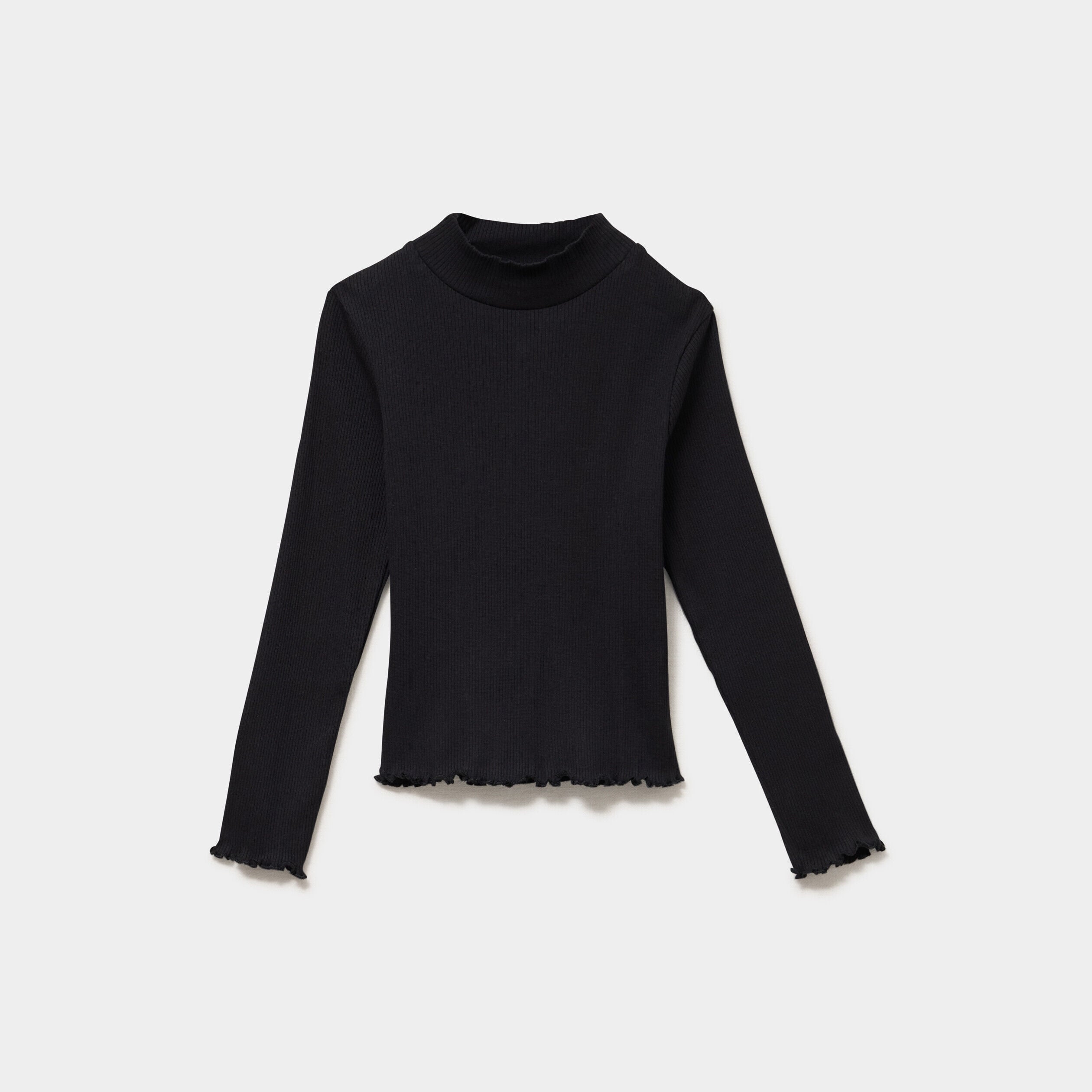 T-shirt côtelé ajusté col montant noir fille LH